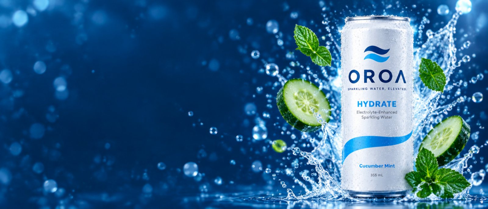 OROA HYDRATE can in sparkling water with a splash of cucumber and mint